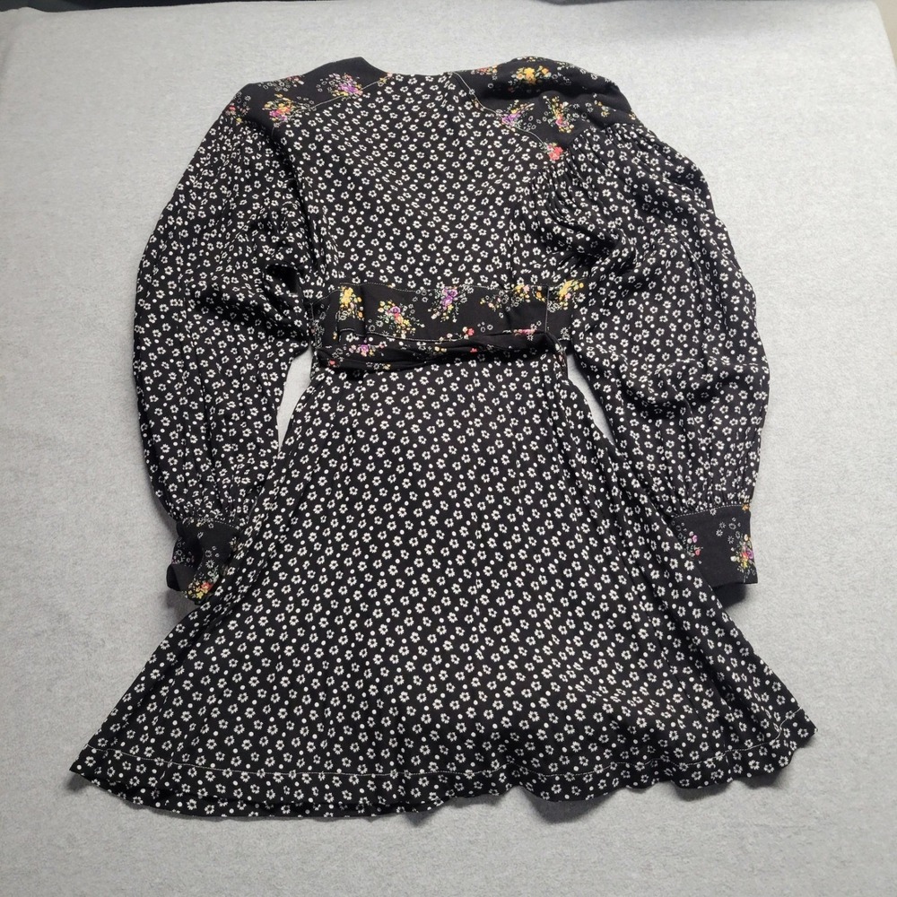 Free People Wonderland Mixed Floral Button Front Mini Dress Black Long Sleeve XS - Picture 11 of 11